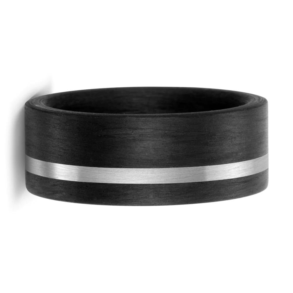 mens black wedding ring with palladium inlay