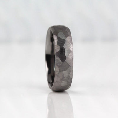 hammered tantalum wedding ring band brushed matte rugged organic look for men