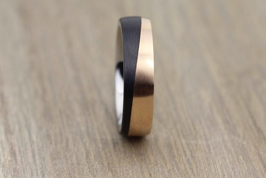 Bronze & Black Carbon Fibre Wave Wedding Ring band 5.5mm Wide