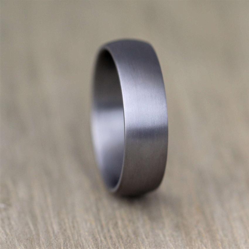 Matt/Satin Tantalum wedding band. 6mm wide with comfort fit and slight dome. Comes with free engraving