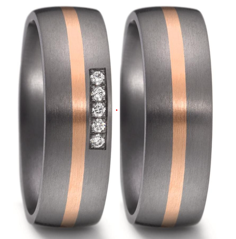 The Cosmic Bond - Tantalum, 14K Rose Gold & Diamond Wedding Band Set