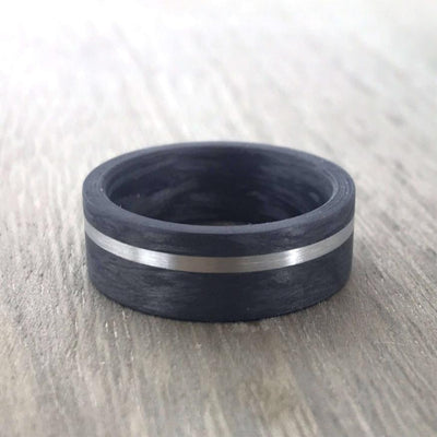 8mm Carbon Fibre & Palladium wedding ring band with FREE Engraving!