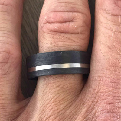 8mm Carbon Fibre & Palladium wedding ring band with FREE Engraving!