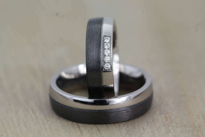 Wedding Band Set, 6mm Carbon Fiber & Titanium, customizable with FREE engraving!