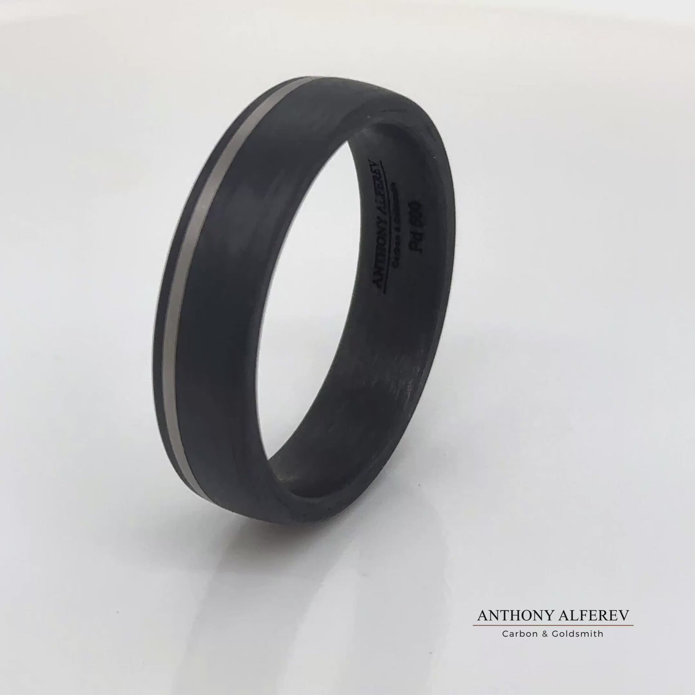 The Thunder - Carbon Fibre & Palladium Inlay Wedding Ring Band