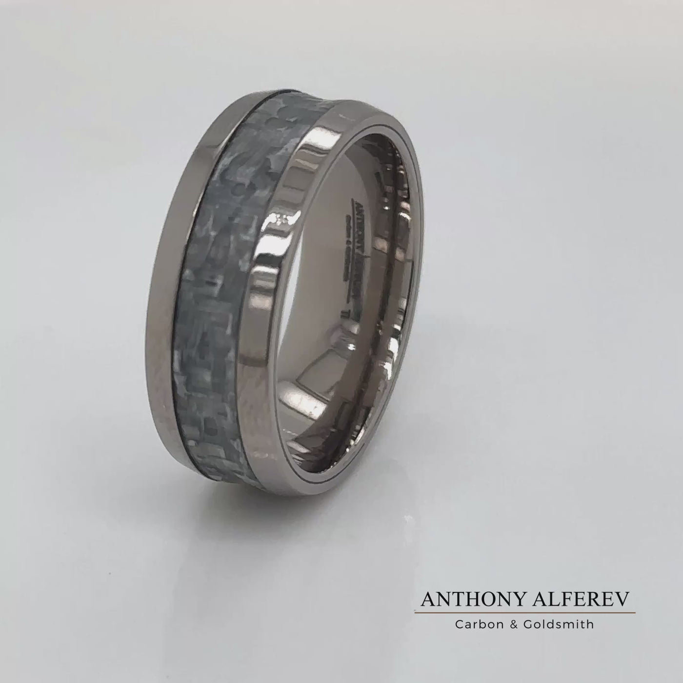 The Overlord - Chamfered Edge Titanium & Forged, White Carbon Fibre Wedding ring band