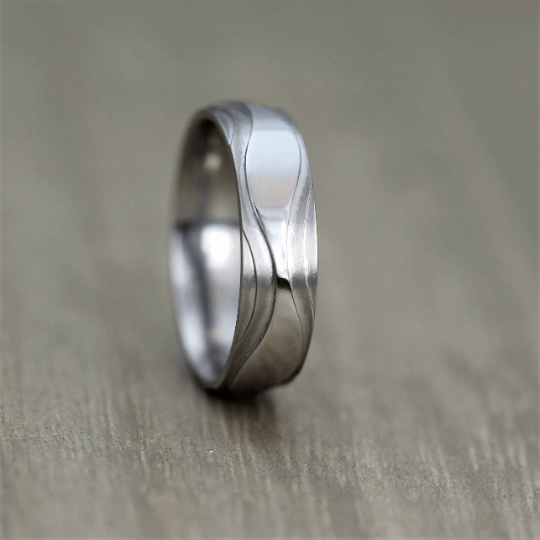 Titanium, Sculpted Wave Ring with FREE Engraving! Available in widths 6 to 10mm