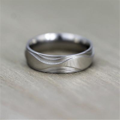 Titanium, Sculpted Wave Ring with FREE Engraving! Available in widths 6 to 10mm