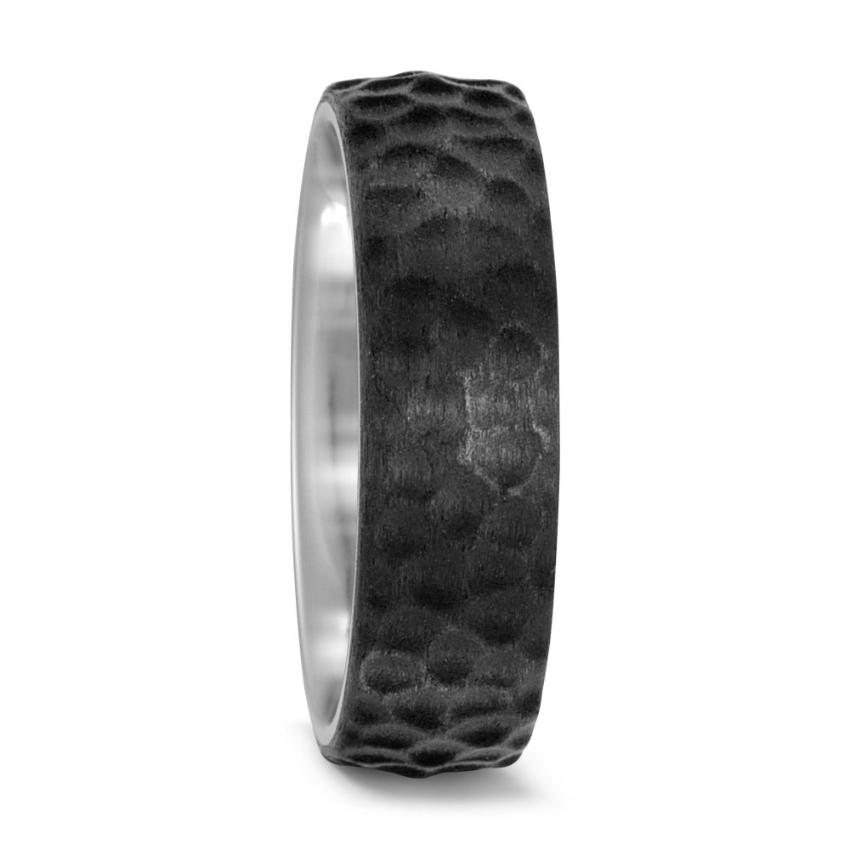 Titanium & Hammered Effect Carbon Fibre, Wedding Ring - alternative metal wedding ring, hardwearing wedding band - textured wedding ring 