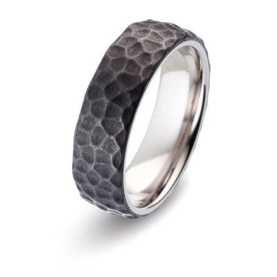 Titanium & Hammered Effect Carbon Fibre, Wedding Ring - alternative metal wedding ring, hardwearing wedding band - textured wedding ring 