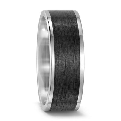 Titanium and black carbon fibre wedding ring band for men in 8mm polished finish d shape