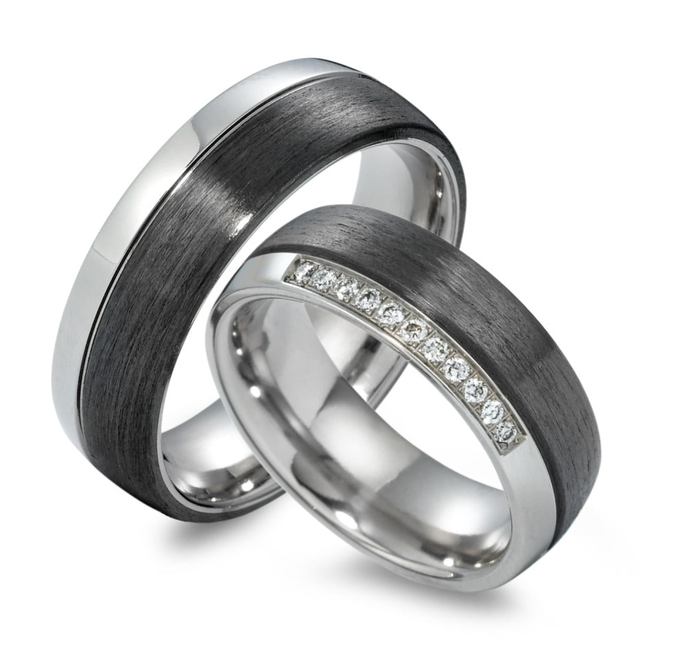 Titanium & Carbon Fibre Wedding Ring Set - The Atlas & The Luna