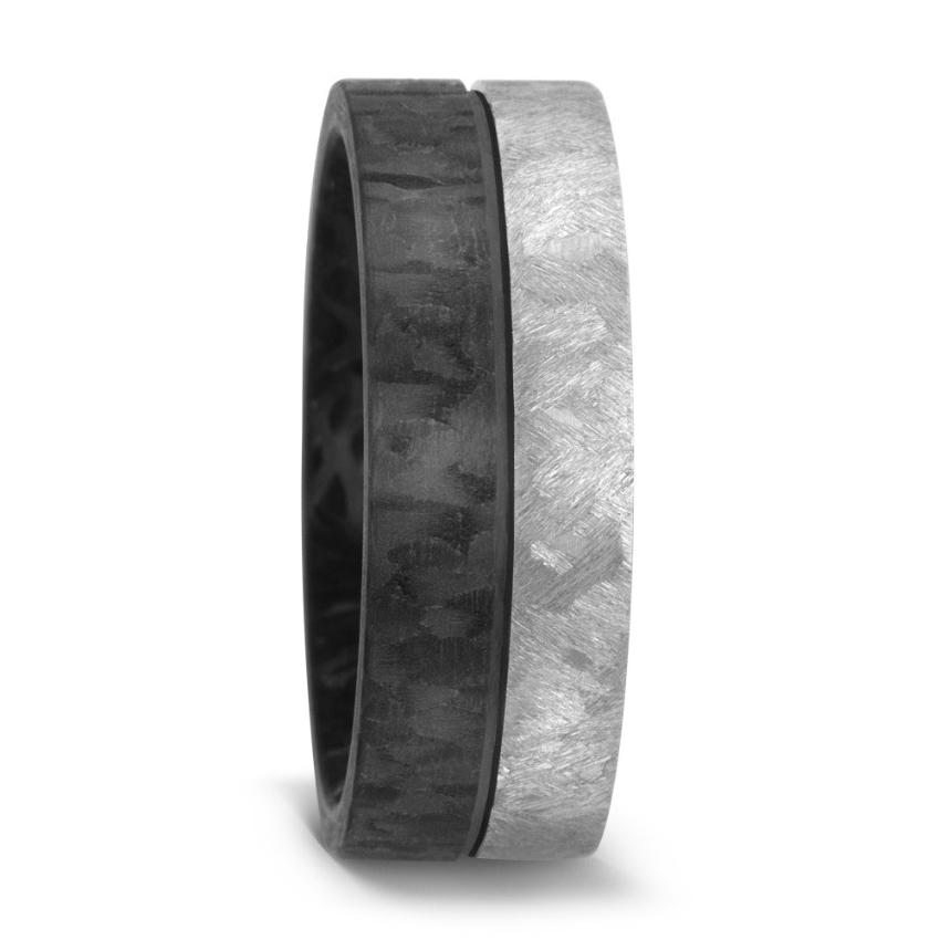 Titanium & Forged Carbon Fibre, Textured Men's Wedding Ring Band - Alternative metal wedding ring, hardwearing wedding band