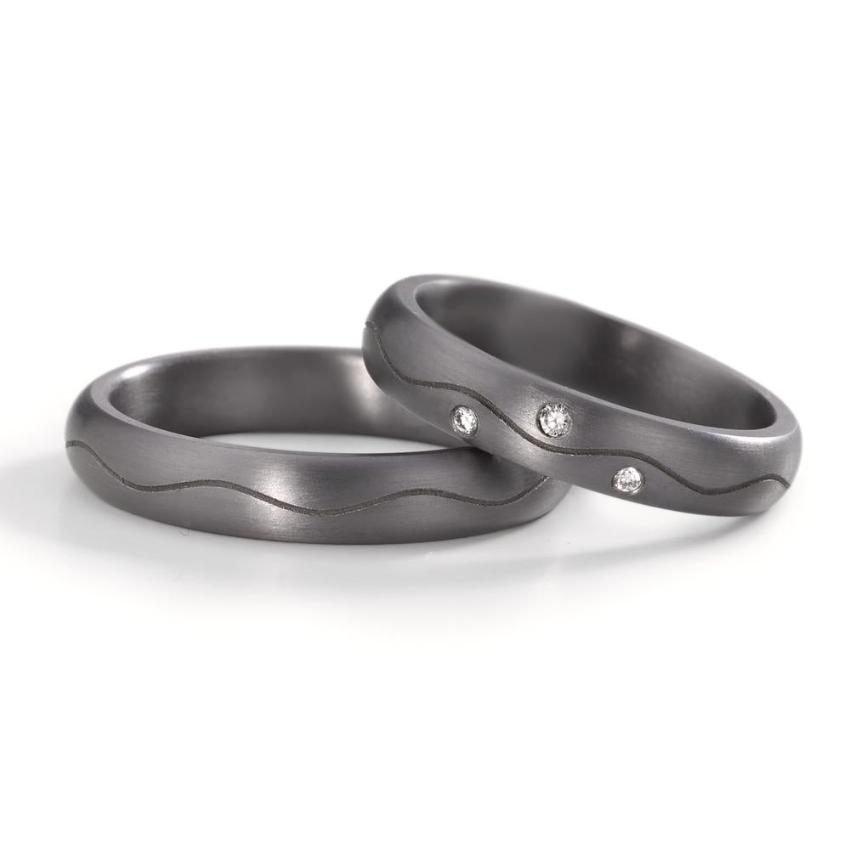 TANTALUM WAVE & Diamond  Wedding band set, Ultra comfort fit. Alternative metal, unique wedding ring