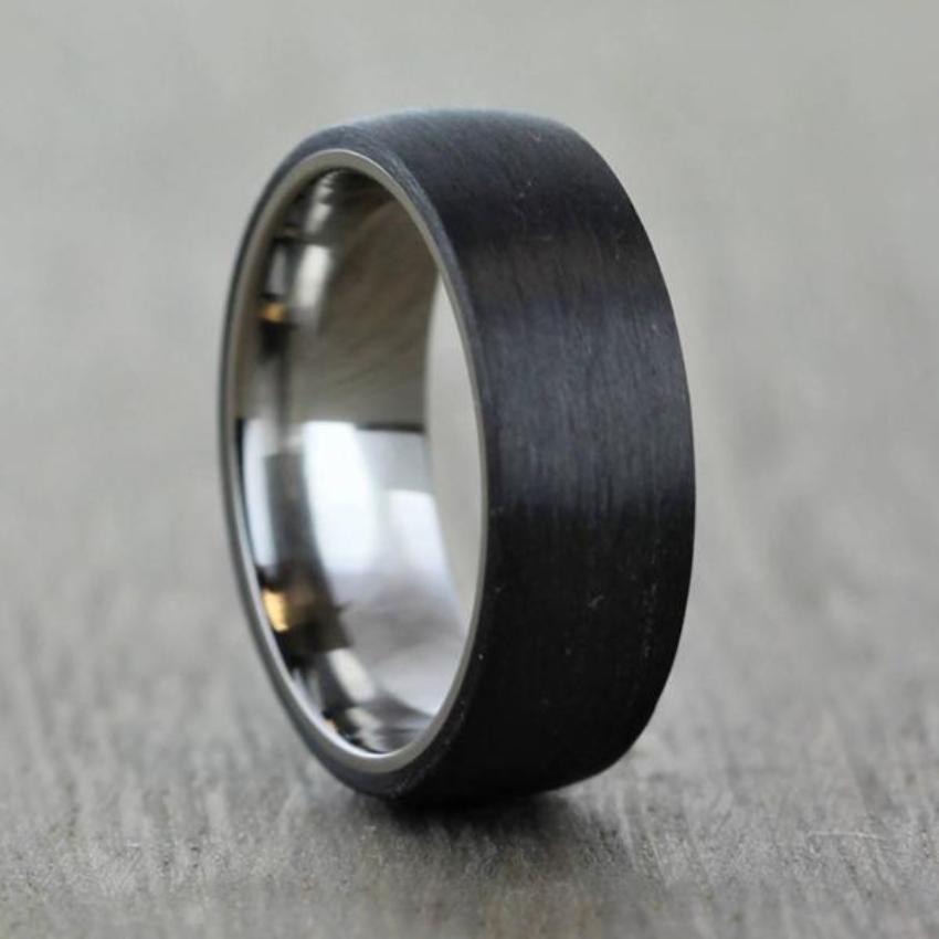 Titanium & Carbon Fibre, Comfort Fit Wedding Ring (2.5 to 4mm) - alternative metal wedding ring, matt finish wedding band, brushed finish.