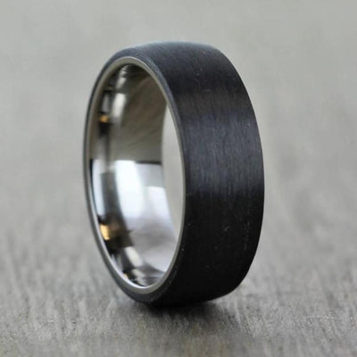 Titanium & Carbon Fibre, Comfort Fit Wedding Ring (2.5 to 4mm) - alternative metal wedding ring, matt finish wedding band, brushed finish.