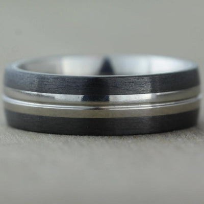 Polished Titanium & Carbon Fibre wedding Ring - alternative and hard wearing metal wedding band