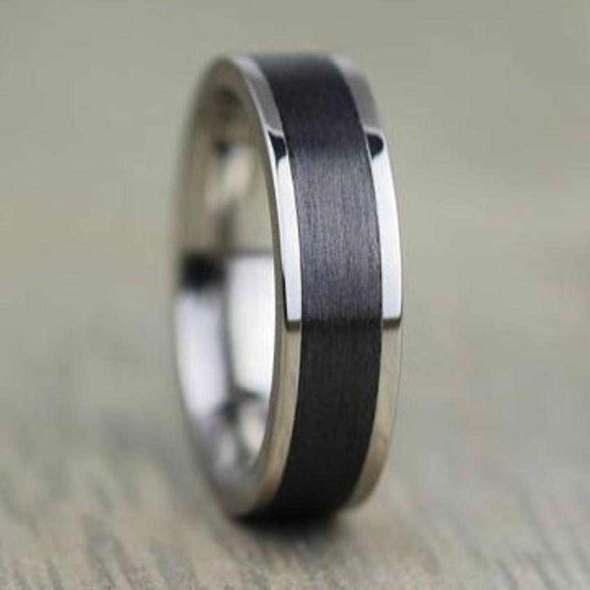 Titanium & Carbon Fibre Wedding/Engagement Ring 4 & 5mm. Alternative metal wedding band. Brushed and polished finish two tone wedding ring 