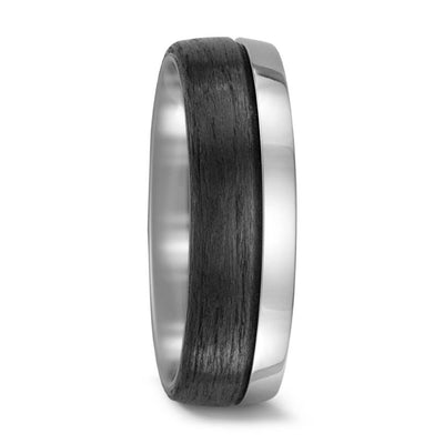  polished Titanium wedding ring band with black brushed carbon fibre. 7mm wide uk