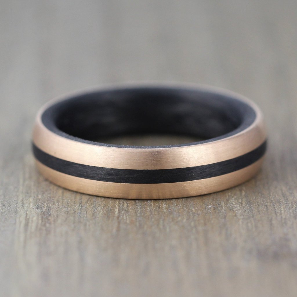 The Path - Carbon Fibre & Rose Gold wedding ring