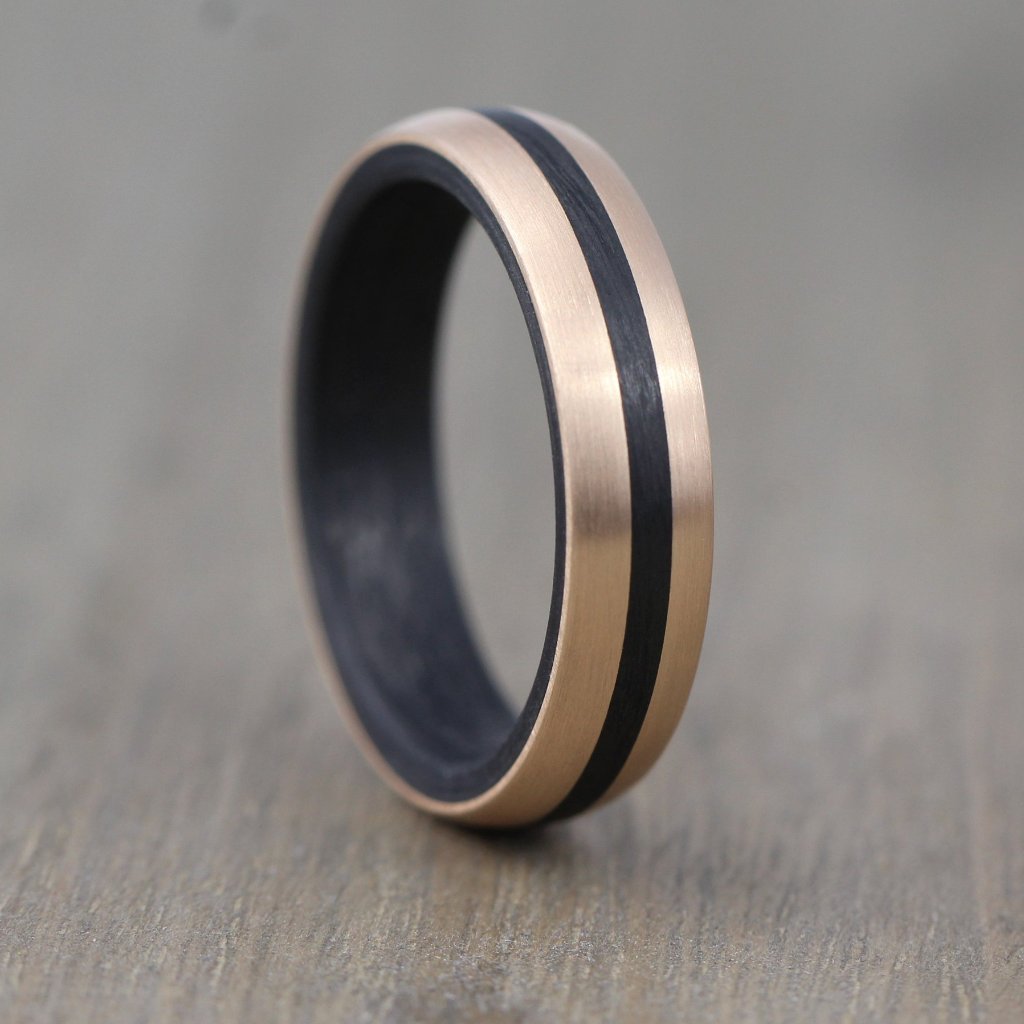 The Path - Carbon Fibre & Rose Gold wedding ring