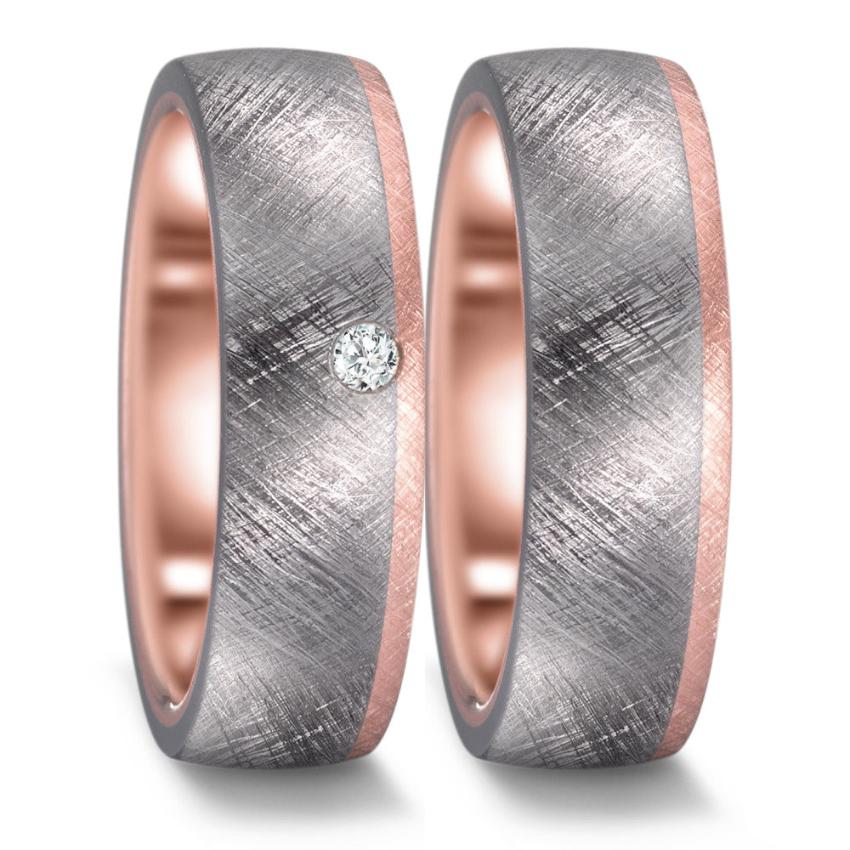 Tantalum, Diamond & 14K Rose Gold wedding Ring Set 